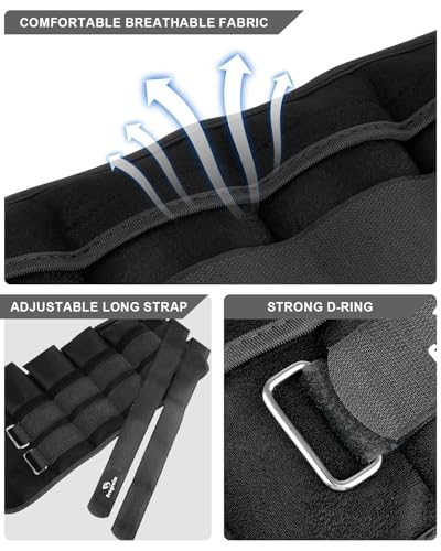 Adjustable Ankle Weights with Removable Weights - Black, 20 lbs Pair