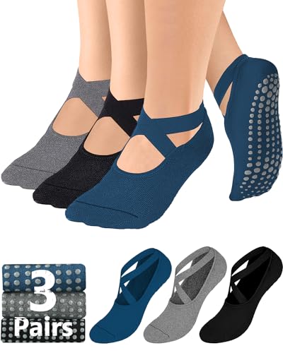 AURUZA Pilates Grip Socks for Women Non Slip Skid Yoga with Grips
