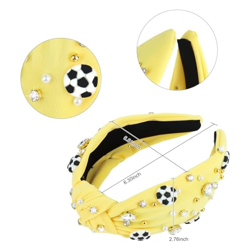 Soccer Headband for Women - Wide Knotted Jeweled Yellow