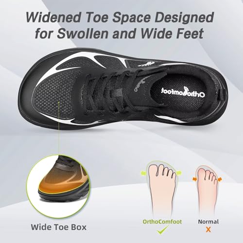 OrthoComfoot Men's Wide Orthopedic Diabetic Running Shoes Black 13 K1 - Foot Pain Relief