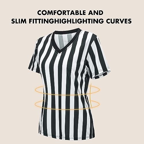 Women's Referee Shirt - Black and White Stripe V Collar - Small