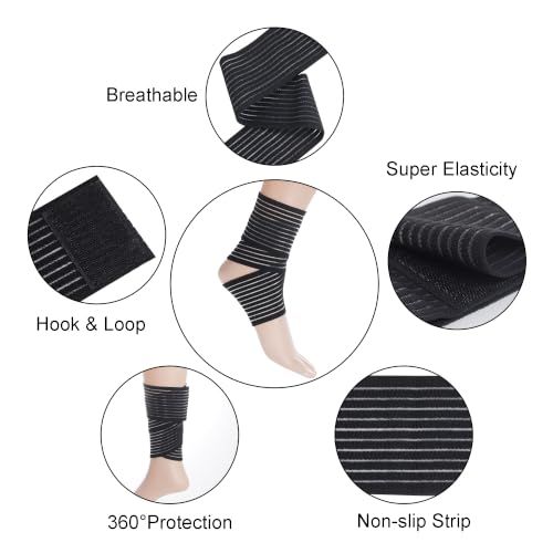 Ankle Compression Bandage - Adjustable Elastic Strap, 4 Pack - Black