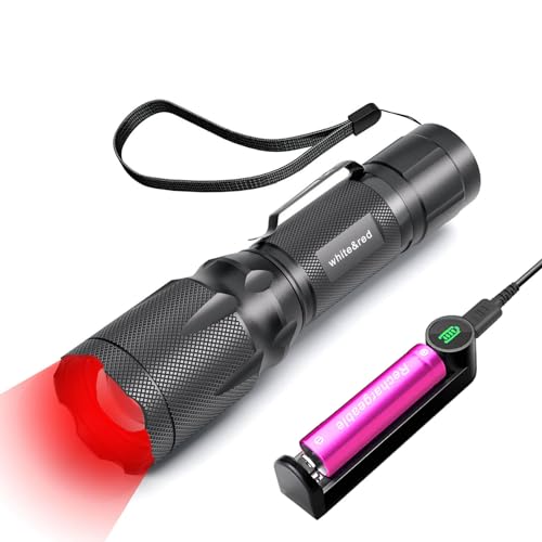 Upgraded Red Flashlight Combo, Bright White &High/Low Power Red Light Options with Memory, Zoom Lens, Rechargeable Battery, Small Portable LED Torch for Aviation, Astronomy, Night Vision