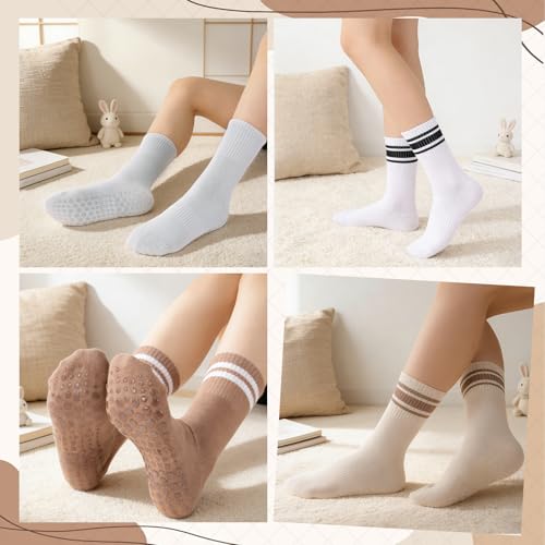 6 Pack Striped Pilates Grip Socks for Women - Non-Slip Yoga Socks Size 7.5-11