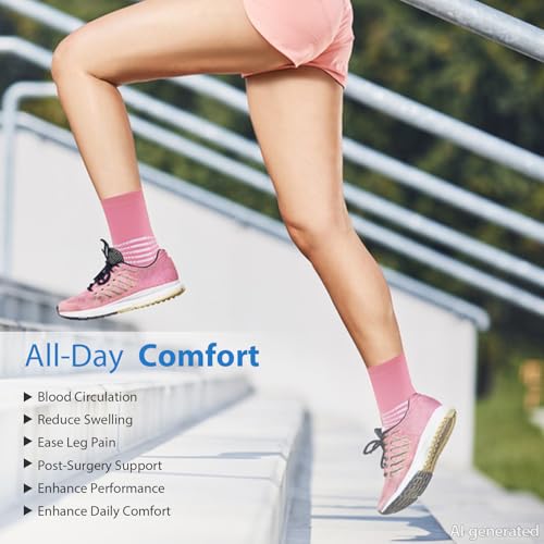 Compression Socks with Ankle Arch Support - 3 Pairs in Pink, Purple, Blue