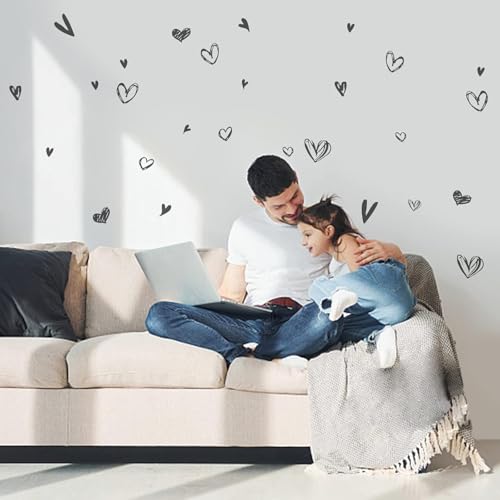 SUPERDANT 52 Pieces Loving Hearts Wall Stickers Black Love Vinyl Wall Decals Art Stickers Valentine's Day Heart for Baby Bedroom Murals Vinyl Decals Removable Nursery Kids Room DIY Decorations