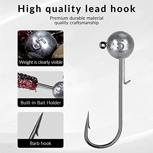THKFISH 1/6oz Ball Jig Heads with Bait Holder - 10 Pcs