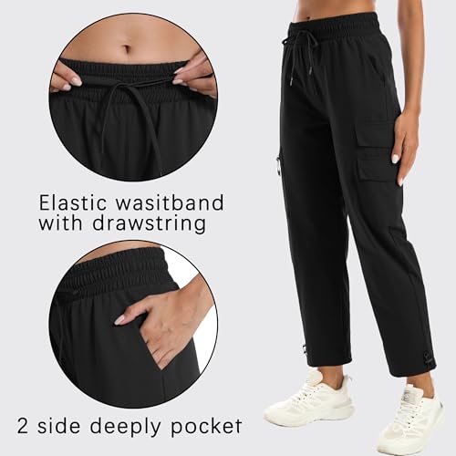 Women's Lightweight Water-Resistant Hiking Joggers with Adjustable Leg Openings - X-Large Dark Black