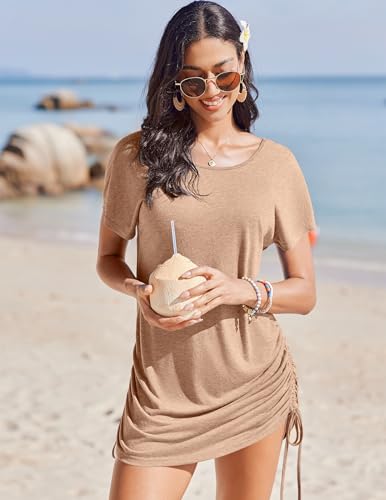 Bikini Swimsuit Cover Up Dress for Women - Casual Loose Beach Shirt, XX-Large Khaki