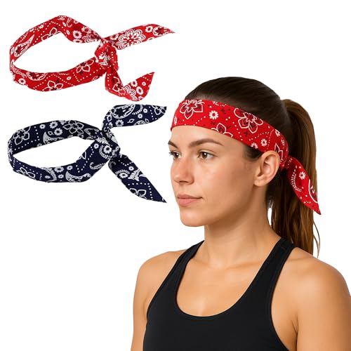 Cooling Gel Bandanas - 4-Pack 38-Inch Red & Blue Paisley