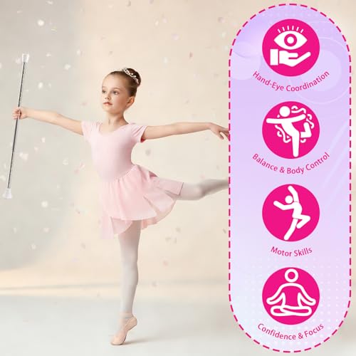 21.5-inch Twirling Baton Set for Kids - Stainless Steel with Ribbons - White