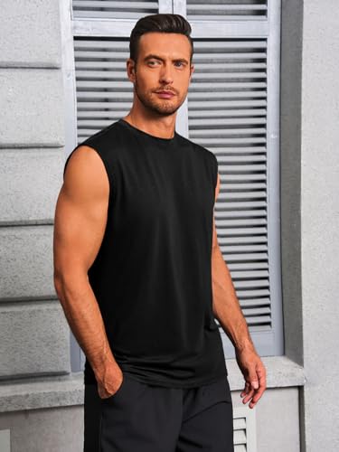 Mens Workout Tank Top - Sleeveless Athletic Shirt - Black, Large