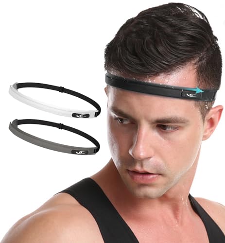 HiRui Translucent Black & White Silicone Sweatband 2PCS, Helmet-Friendly Sports Headband with Sweat-Guiding Channels, Adjustable Fit