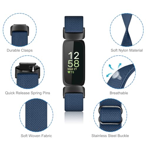 Soft Elastic Nylon Loop Band for Fitbit Inspire 3 - Navy