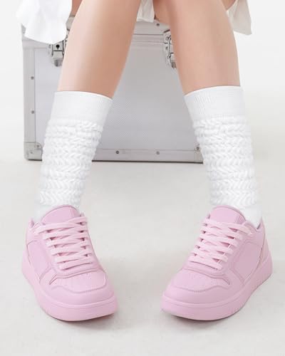 Knee High Slouchy Socks for Women - 2 Pairs White/Black