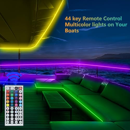 Vbakor Waterproof 50FT RGB Marine LED Strip Lights for Boats, Pontoon & Yacht