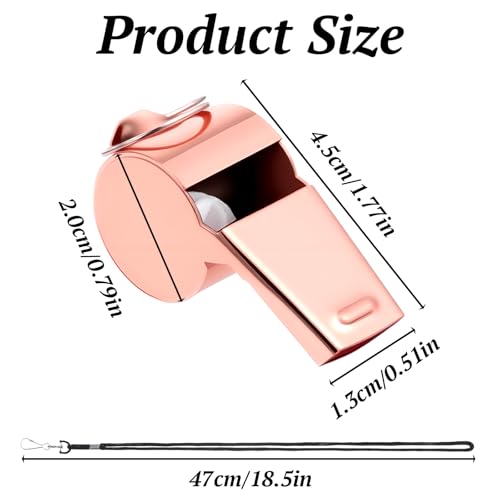 Rose Gold Stainless Steel Whistle with Lanyard - 2 Pack