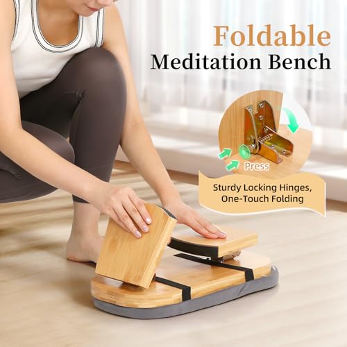 Folding Bamboo Meditation Stool with Anti-Slip Mat