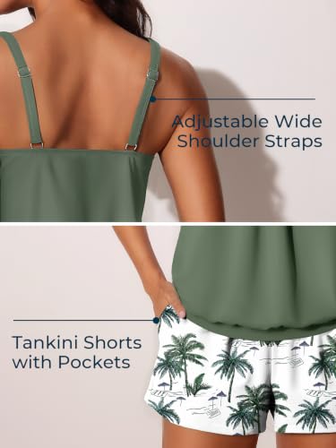Summer Mae Women's Tankini Swimsuit with Tummy Control - Green Shadow, Size 14
