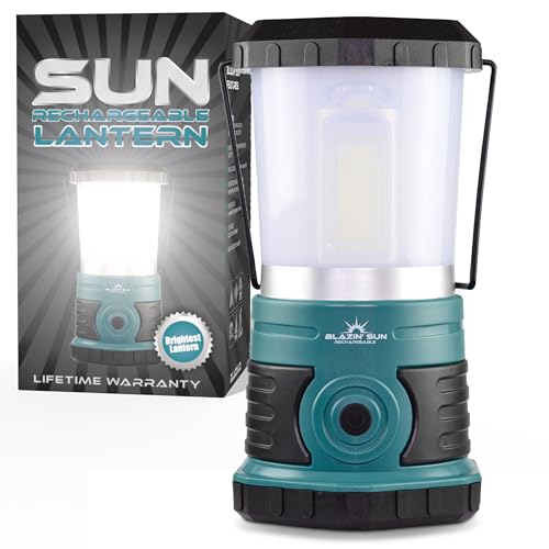 Blazin' Sun Rechargeable LED Lantern 1500 Lumen | 4000mAh Portable Camping Lantern | Hurricane, Emergency, Storm, Power Outage Light | 4 Modes | Runs Up to 25 Hours
