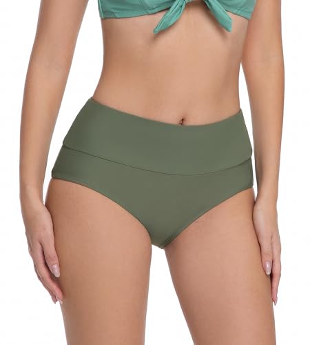 V Cut Mid Rise Cross Front Full Coverage Bikini Bottoms - X-Small Army Green