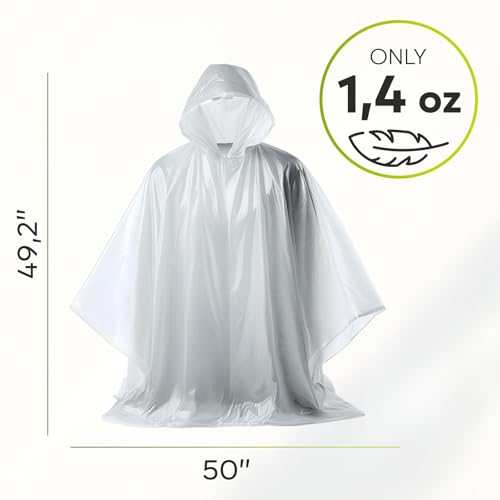 Disposable Rain Poncho for Adults with Hood - Compact Emergency Gear - Red