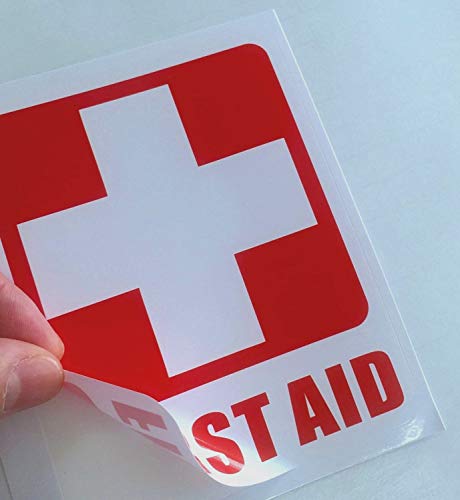 Emergency First Aid Kit Safety Warning Decals - 5" x 4" Vinyl Stickers (4 Pack)