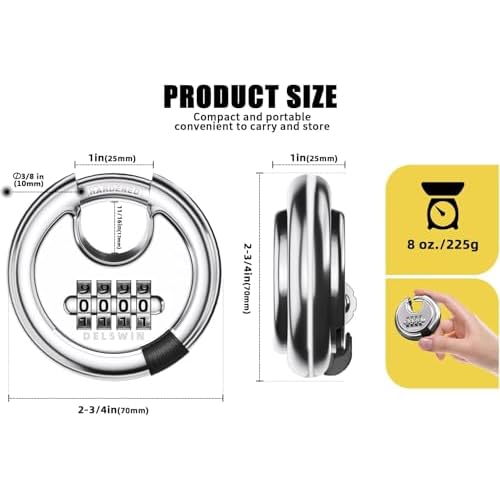 DELSWIN 4 Digit Combination Disc Padlock with Hardened Steel Shackle Outdoor Combo Gate Lock for Sheds, Storage Unit, Garage, Fence, Trailer Tongue (4 Pcs)