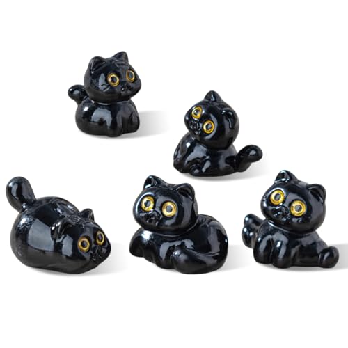 Cute Black Cat Car Interior Decor Set - 5 Ornaments for Rearview Mirror & Dashboard