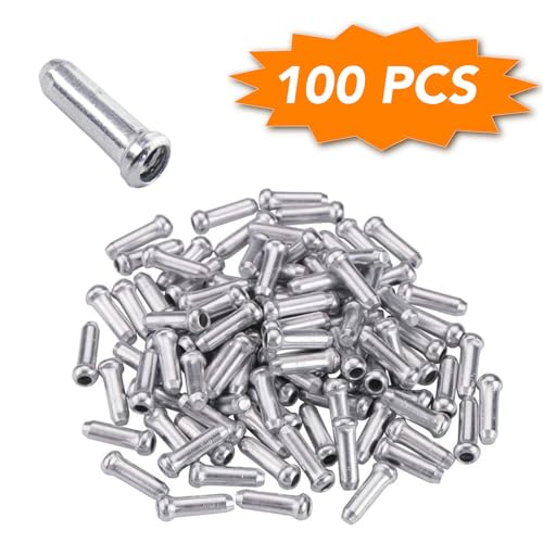 100pcs Aluminum Bicycle Cable End Crimps - Silver Brake & Shifter Caps