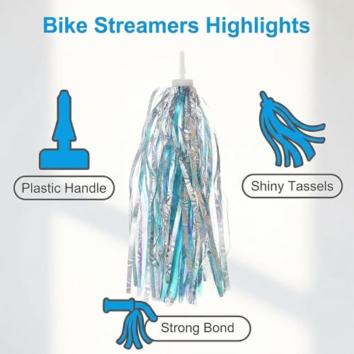 Kids Bicycle Handlebar Streamers - Colorful Blue Pom-Pom Pair