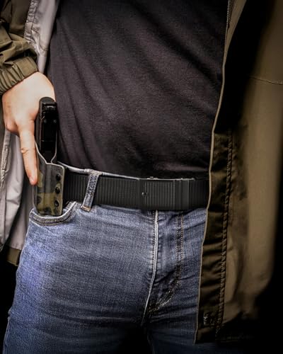 Tactical Nylon Gun Belt for Men - Quick Release EDC - Classic Black, Medium (32-38 in)