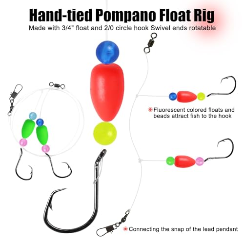 Pompano Rigs for Surf Fishing - Pre-Rigged with Floats & Hooks - 5 Colors, 5pcs