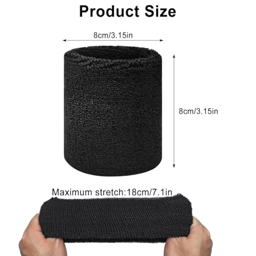 Wrist Sweat Bands - 6 Pack Elastic 3.15" Black for Sports