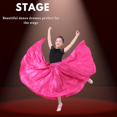 Snowaqua 360 Red Satin Full Circle Dance Skirt for Girls 8-12 Years - Ankle Length Swing Skirt for Belly Dance