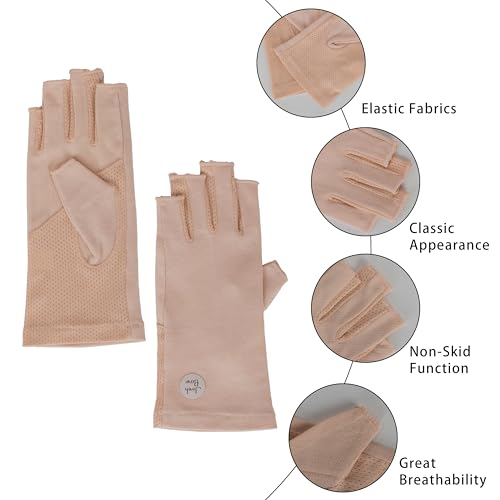 Women's UV Protection Fingerless Driving Gloves - Ice Silk - Pink