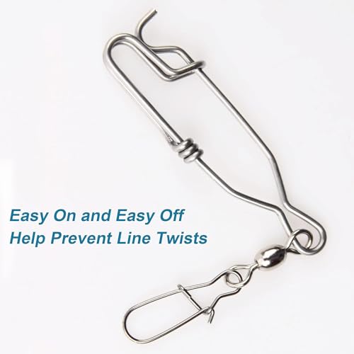 JSHANMEI 10pcs Stainless Steel Longline Fishing Snap Clips with Duo Lock Swivels for Saltwater Tuna & Decoys