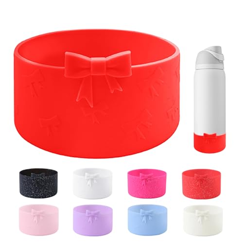 Bow Silicone Boot for 32oz Water Bottle - Anti-Slip Protective Sleeve - Red