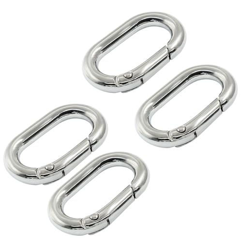Oval Carabiner Clips - Small Metal Spring Hooks for Keychains - Silver, 10 Pk