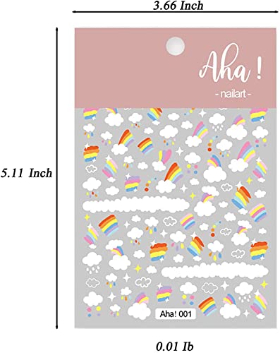 Rainbow Cloud Nail Art Stickers - 2 Sheets Self-Adhesive Decals