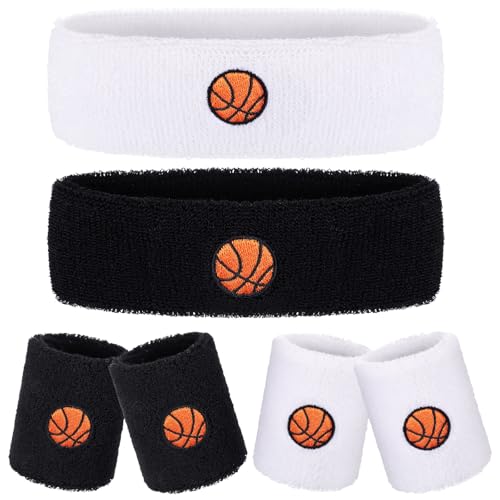 Basketball Sweatband Set - Headband & Wristbands - Black/White