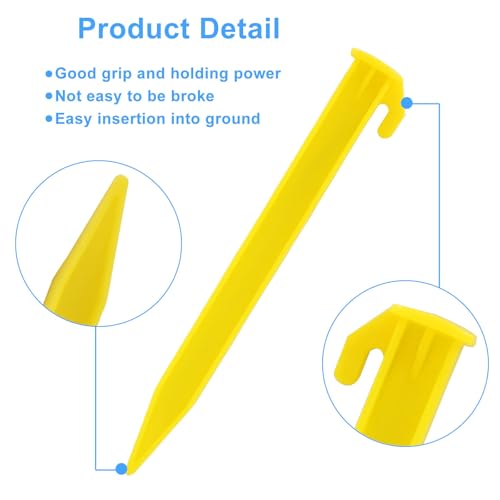 12-Pack Plastic Tent Stakes, 5.7-Inch Lightweight Canopy Pegs - Yellow