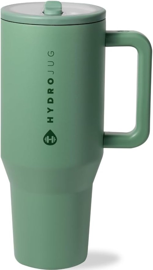 HydroJug Traveler - 32 oz Insulated Water Bottle with Handle & Flip Straw | Leak Resistant, Sage