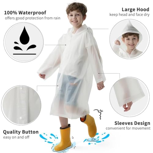 Opret Rain Ponchos with Hood and Sleeves 2 Pack for Kids