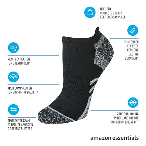 Women's Cushioned Low Cut Athletic Socks, 6 Pairs - Black/White