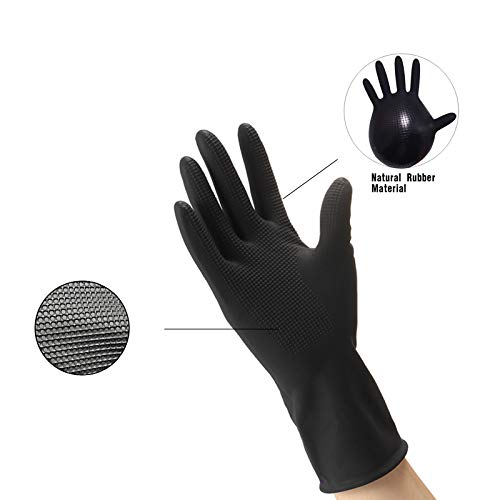 Reusable Hair Dye Gloves - Non-Slip Waterproof Rubber Gloves, Large - Black
