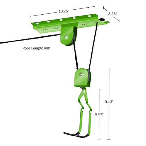 Rad Sportz 2-Pack Bike Hanger Set with Overhead Pulley System, Neon Green