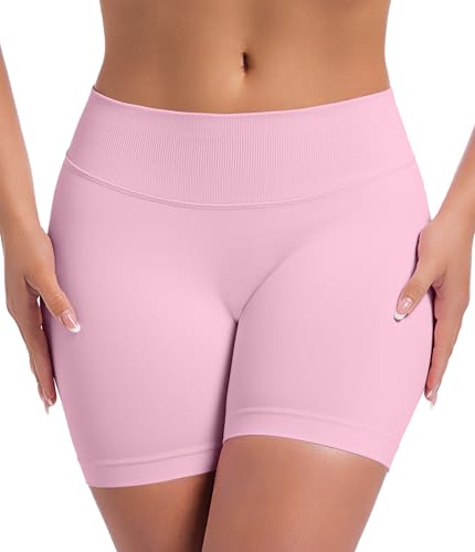 Women’s Seamless Workout Shorts 3-Pack with Scrunch & Butt Lift - Pink/Light Grey/Black Small