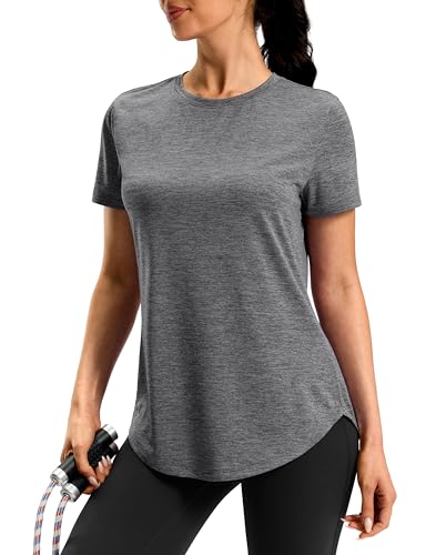 Lightweight Women's Workout Shirt - Bum-Covering Short Sleeve - Large Grey