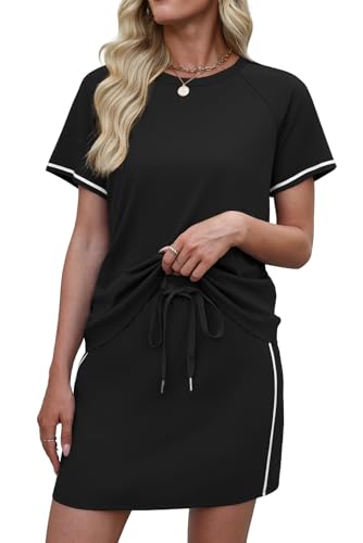 Sampeel Women's Skirt Set 2-Piece Summer Outfits Black XL - Travel & Workout